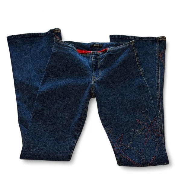 VTG y2k JNCO Flare Jeans Sz 5 Low Rise Star Embroidered Retro Rave Denim USA - Picture 3 of 10